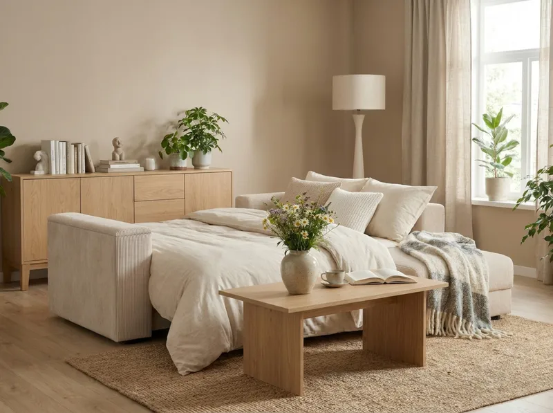Bergen Djup 3-sits Bäddsoffa med vändbar divan och förvaring - Beige - Products - Möbler - Soffa - Bäddsoffa - Bäddsoffa divan