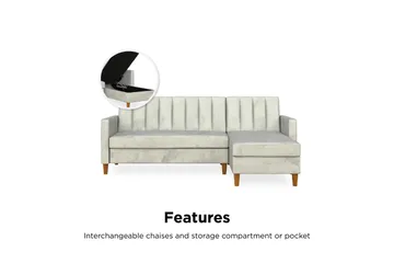 Celine 3-sits Divanbäddsoffa Sammet/Ljusgrå - Dorel Home - Products - Möbler - Soffa - Bäddsoffa - Bäddsoffa divan