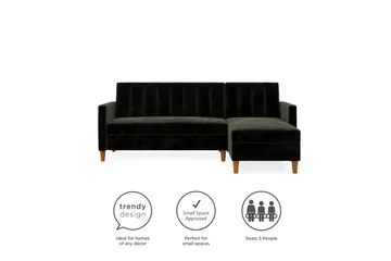Celine 3-sits Divanbäddsoffa Sammet/Svart - Dorel Home - Products - Möbler - Soffa - Bäddsoffa - Bäddsoffa divan