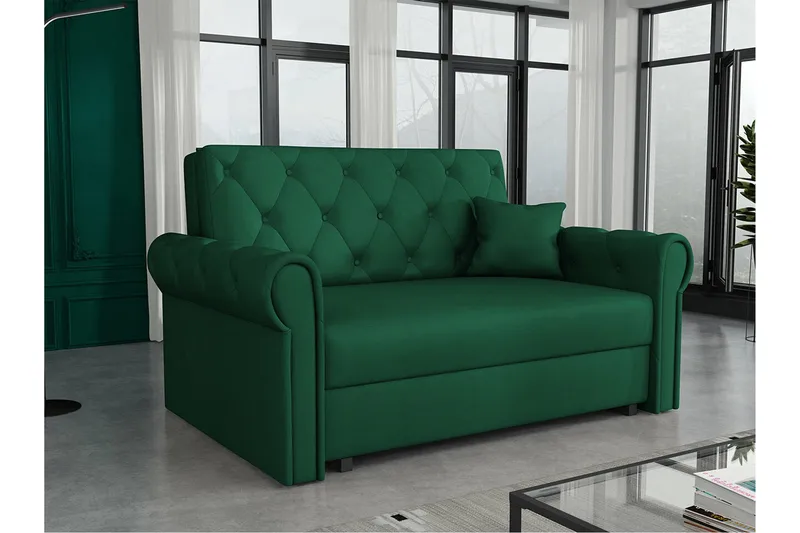 Denegal 2-sits liten bäddsoffa i Plysch - Grön - Products - Möbler - Soffa - Bäddsoffa - 2 sits bäddsoffa