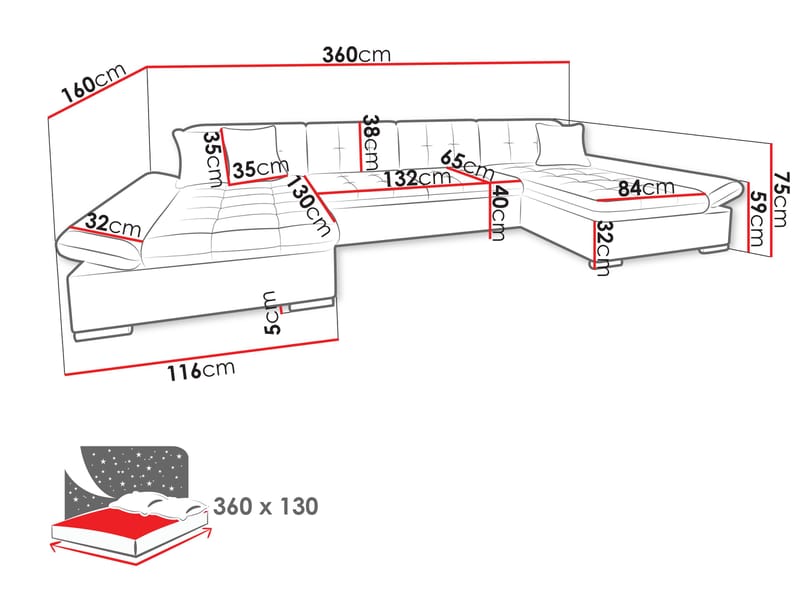 Dewitt Bäddsoffa Dubbeldivan 5-sits - Brun - Products - Möbler - Soffa - Bäddsoffa - U bäddsoffa