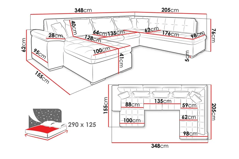 Dynir Bäddsoffa m. Divan och Schäslong 4-sits - Grön - Products - Möbler - Soffa - Bäddsoffa - Bäddsoffa divan
