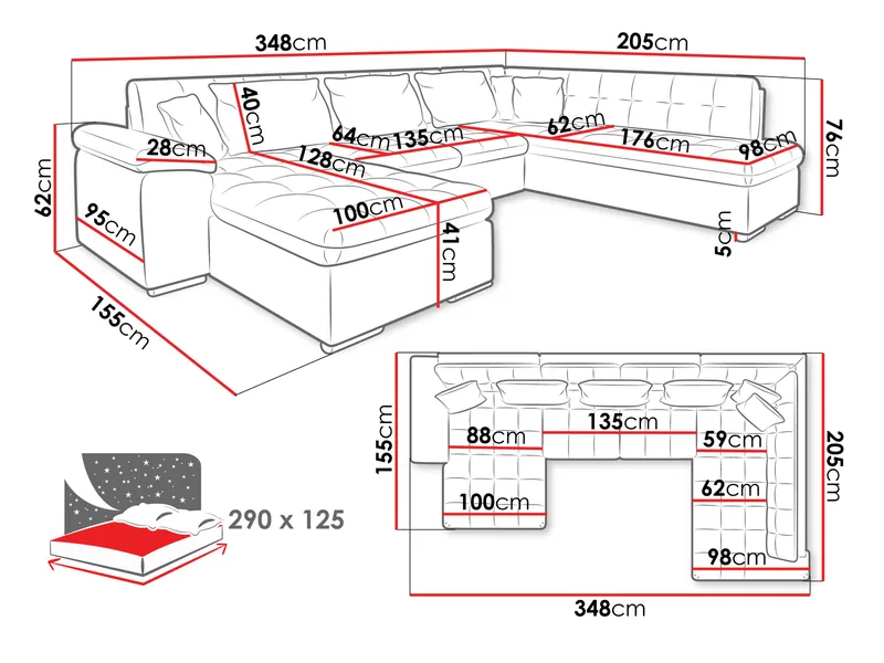 Dynir Bäddsoffa med Divan och Schäslong 5-sits - Blå - Products - Möbler - Soffa - Bäddsoffa - Bäddsoffa divan
