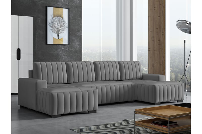 Esher Bäddsoffa Dubbeldivan 4-sits i Plysch - Mörkgrå - Products - Möbler - Soffa - Bäddsoffa - U bäddsoffa