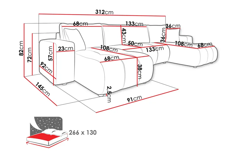 Flo Bäddsoffa Dubbeldivan 4-sits i Plysch - Beige - Products - Möbler - Soffa - Bäddsoffa - U bäddsoffa