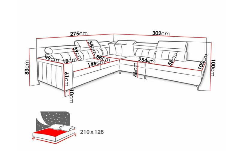Galbally 4-sits Hörnbäddsoffa beige - Products - Möbler - Soffa - Bäddsoffa - Hörnbäddsoffa