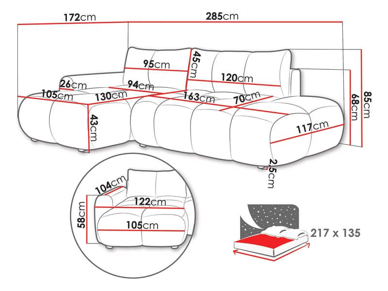 Handu 4-sits Divansoffa Vänster - Products - Möbler - Soffa - Bäddsoffa - Hörnbäddsoffa