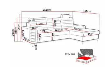 Kintore 3-sits Hörnbäddsoffa Orange - Products - Möbler - Soffa - Bäddsoffa - Hörnbäddsoffa