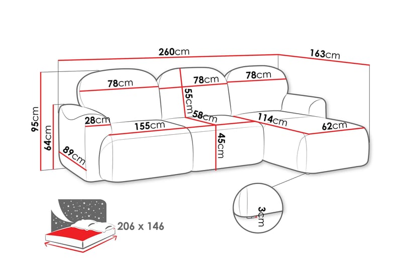 Korfu Bäddsoffa m. Divan 3-sits - Blå - Products - Möbler - Soffa - Bäddsoffa - Bäddsoffa divan