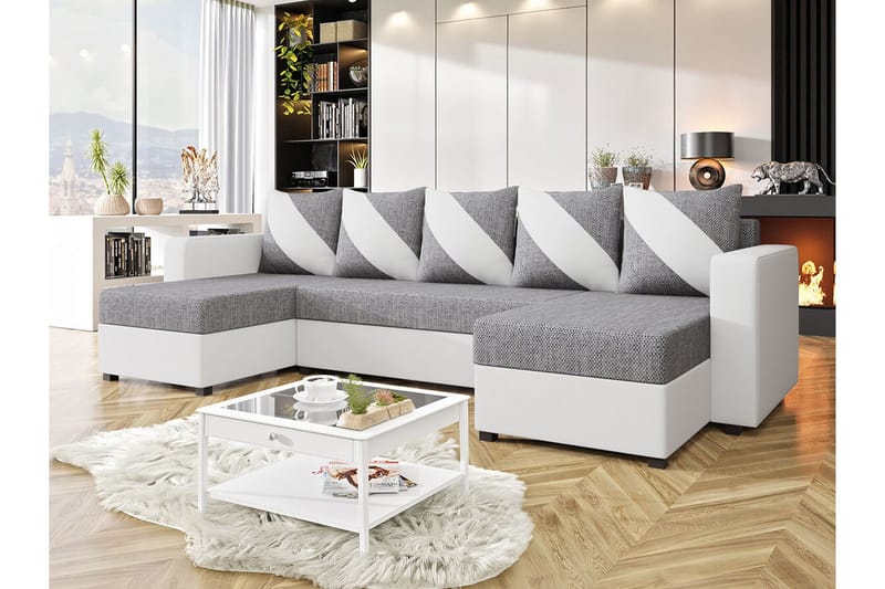 Midfeld 4-sits Hörnbäddsoffa White/Grey - Products - Möbler - Soffa - Bäddsoffa - Hörnbäddsoffa