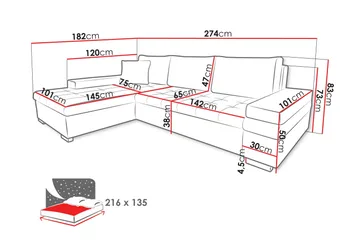 Naoma Bäddsoffa m. Divan 3-sits - Svart/Brun - Products - Möbler - Soffa - Bäddsoffa - Bäddsoffa divan