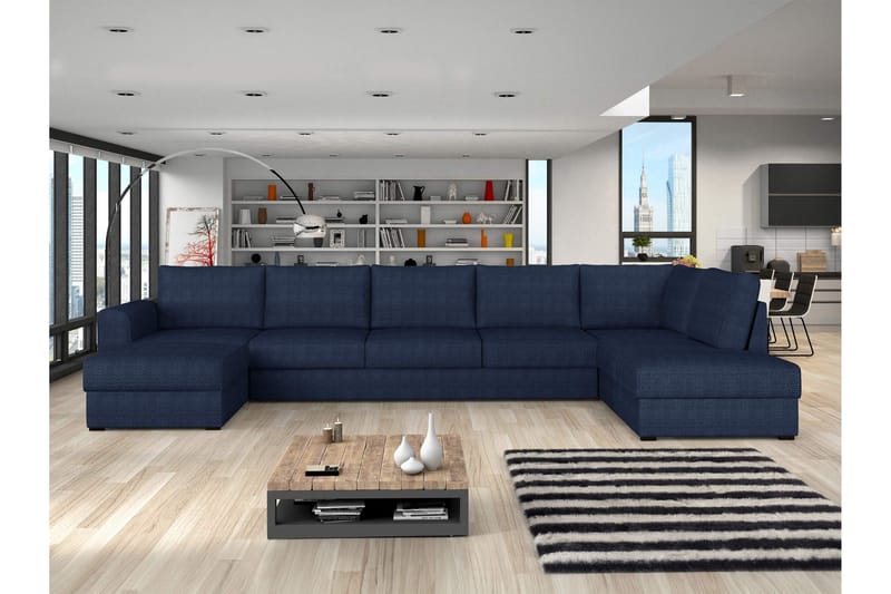 Taberk Bäddsoffa med Divan och Schäslong 5-sits i Chenille - Blå - Products - Möbler - Soffa - Bäddsoffa - Bäddsoffa divan