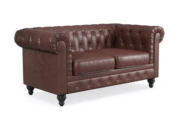 Chesterfield Lyx 2-sits Djup soffa konstläder - Mörkbrun PU - Products - Möbler - Soffa - Skinnsoffa