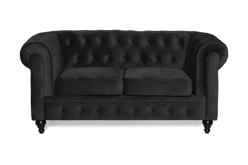 Chesterfield Lyx 2-sits Liten sammetssoffa - Djup soffa 160 cm bred, Svart