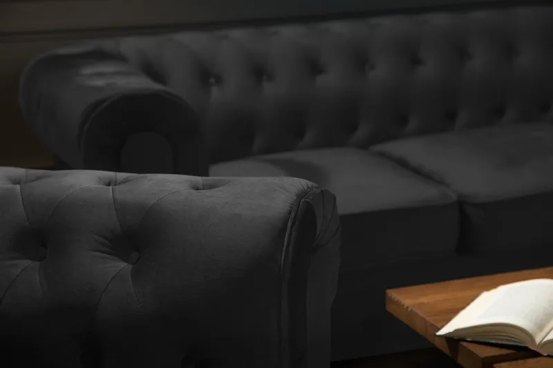 Chesterfield Lyx 3-sits Sammetssoffa - Djup soffa - Svart - Products - Möbler - Soffa - Chesterfield soffa