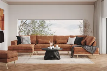 Copenhagen 5-sits Högervänd U-formad Soffa med Divan och Schäslong i Konstläder - Brun - Products - Möbler - Soffa - Skinnsoffa