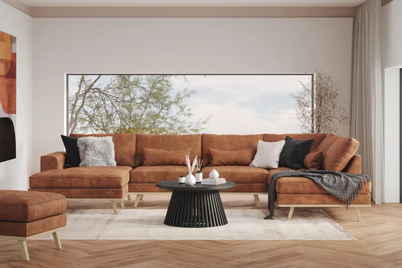 Copenhagen 5-sits Högervänd U-formad Soffa med Divan och Schäslong i Konstläder - Brun - Products - Möbler - Soffa - Skinnsoffa