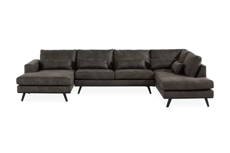 Copenhagen 5-sits Högervänd U-formad Soffa med Divan och Schäslong i Konstläder, Mörkgrå