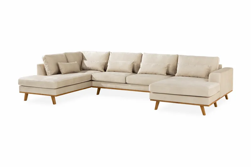 Copenhagen 5-sits Vänstervänd U-formad Soffa med Divan och Schäslong i Sammet - Beige - Products - Möbler - Soffa - Sammetssoffa