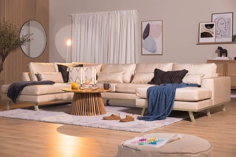 Copenhagen 5-sits Vänstervänd U-formad Soffa med Divan och Schäslong i Sammet - Beige - Products - Möbler - Soffa - Sammetssoffa