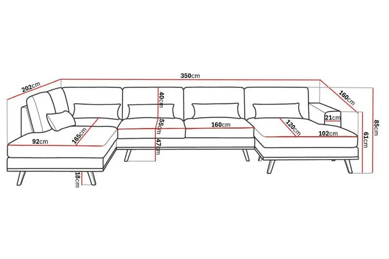 Copenhagen 5-sits Vänstervänd U-formad Soffa med Divan och Schäslong i Tyg - Ljusgrå - Products - Möbler - Soffa - U-soffa