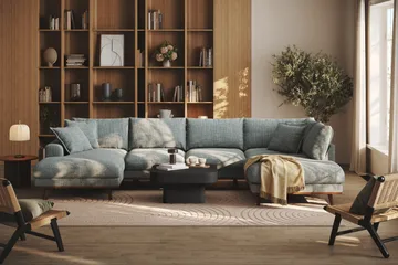 Copenhagen Premium 5-sits Högervänd U-formad Djup Soffa med Divan och Schäslong i Chenille - Grå/Blå - Products - Möbler - Soffa - U-soffa