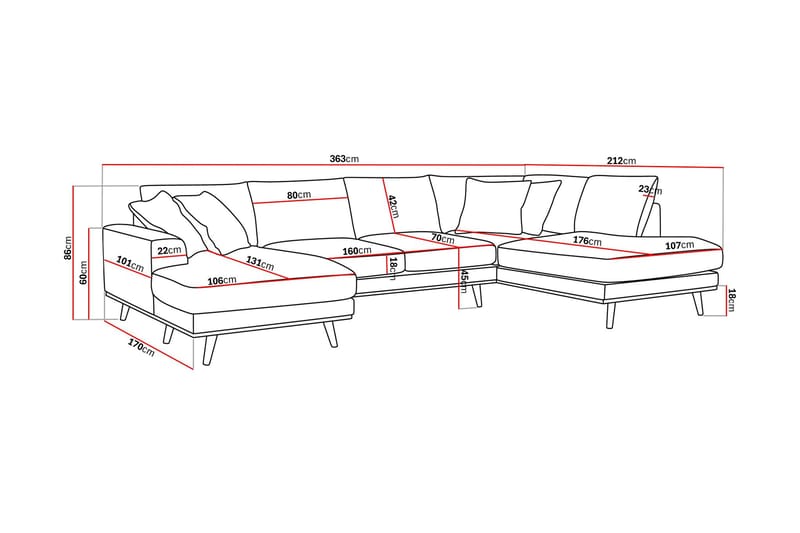 Copenhagen Premium 5-sits Högervänd U-formad Djup Soffa med Divan och Schäslong i Tyg - Mörkbrun - Products - Möbler - Soffa - U-soffa