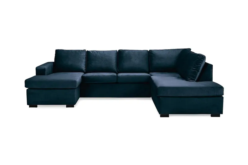 Crazy 4-sits Högervänd U-formad Large Soffa med Divan och Schäslong i Sammet, Blå