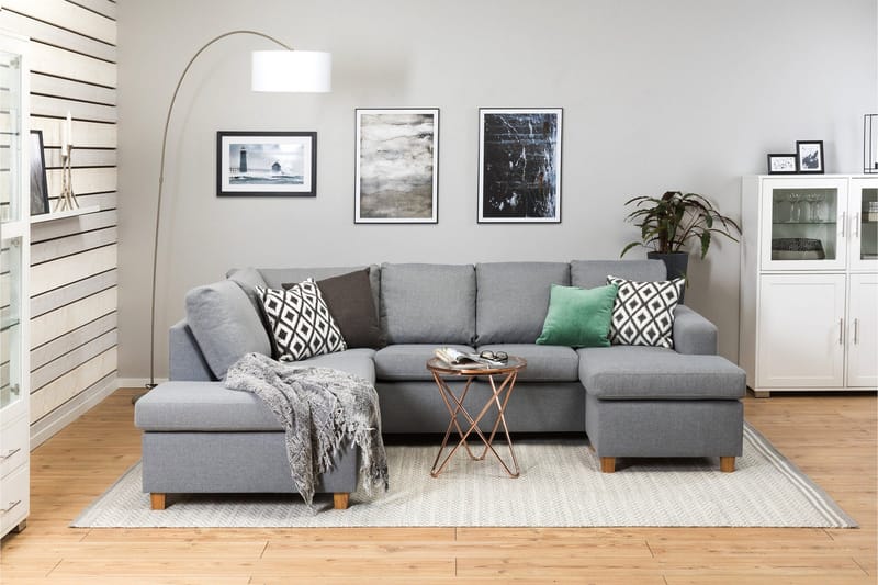 Crazy 4-sits Vänstervänd U-formad Large Soffa med Divan och Schäslong i Tyg - Grå - Products - Möbler - Soffa - U-soffa