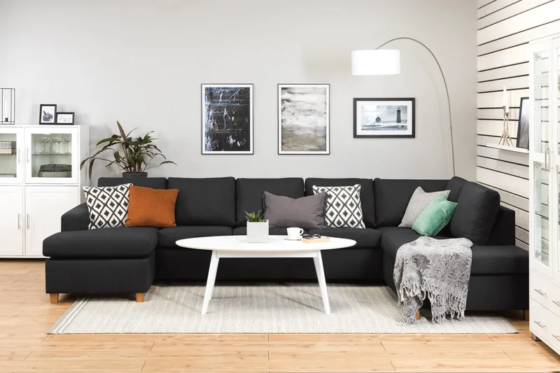 Crazy 5-sits Högervänd U-formad X-Large Soffa med Divan och Schäslong i Tyg - Antracit - Products - Möbler - Soffa - U-soffa