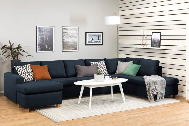 Crazy 5-sits Högervänd U-formad X-Large Soffa med Divan och Schäslong i Tyg - Blå - Products - Möbler - Soffa - U-soffa