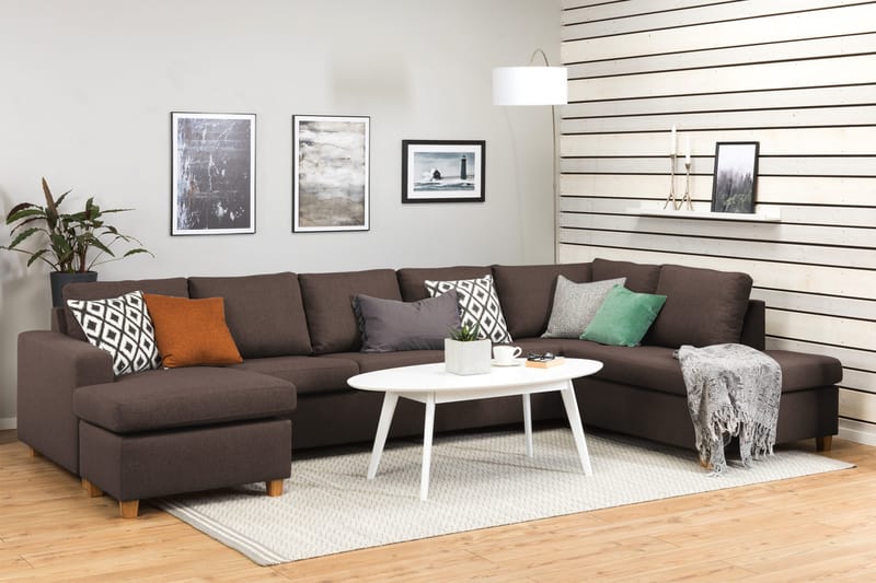 Crazy 5-sits Högervänd U-formad X-Large Soffa med Divan och Schäslong i Tyg - Brun - Products - Möbler - Soffa - U-soffa