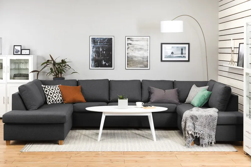 Crazy 5-sits U-formad Soffa med dubbelschäslong i Tyg - Mörkgrå - Products - Möbler - Soffa - U-soffa