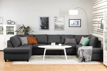 Crazy 5-sits U-formad Soffa med dubbelschäslong i Tyg - Mörkgrå - Products - Möbler - Soffa - U-soffa
