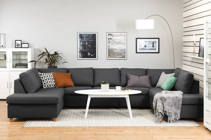 Crazy 5-sits U-formad Soffa med dubbelschäslong i Tyg - Mörkgrå - Products - Möbler - Soffa - U-soffa