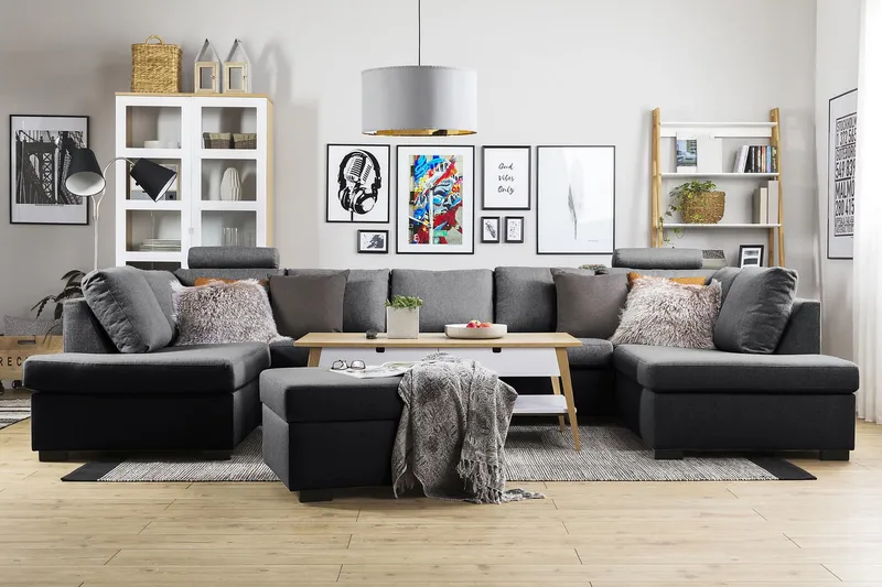 Crazy 5-sits U-formad Soffa med dubbelschäslong i Tyg - Mörkgrå - Products - Möbler - Soffa - U-soffa