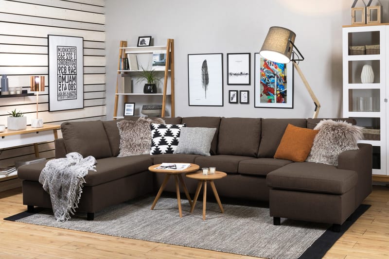 Crazy 5-sits Vänstervänd U-formad Soffa med Divan och Schäslong i Tyg - Brun - Products - Möbler - Soffa - U-soffa
