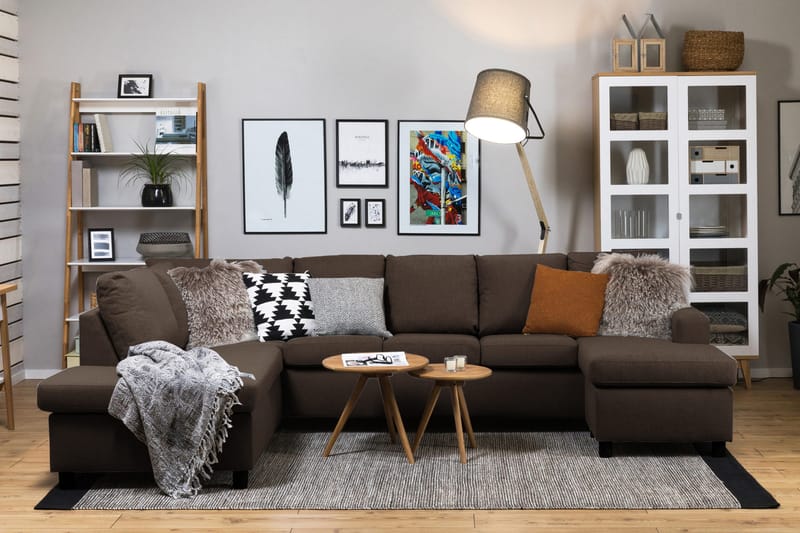 Crazy 5-sits Vänstervänd U-formad Soffa med Divan och Schäslong i Tyg - Brun - Products - Möbler - Soffa - U-soffa