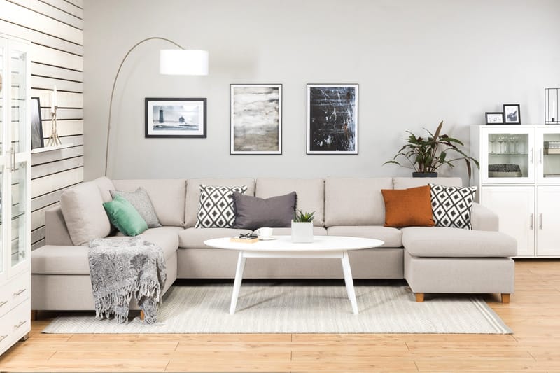 Crazy 5-sits Vänstervänd U-formad X-Large Soffa med Divan och Schäslong i Tyg - Beige - Products - Möbler - Soffa - U-soffa