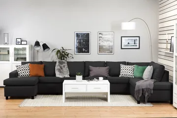 Crazy 6-sits Högervänd U-formad XX-Large Soffa med Divan och Schäslong i Tyg - Antracit - Products - Möbler - Soffa - U-soffa