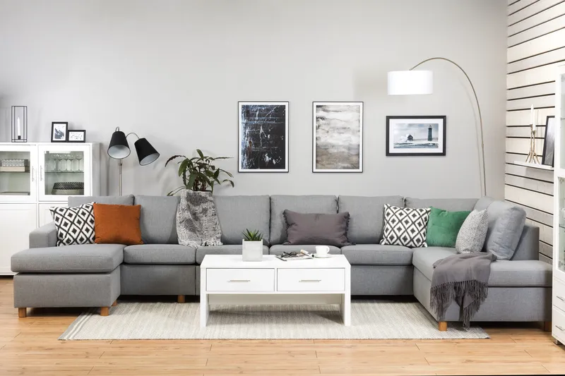Crazy 6-sits Högervänd U-formad XX-Large Soffa med Divan och Schäslong i Tyg - Grå - Products - Möbler - Soffa - U-soffa