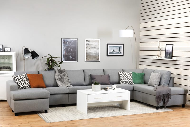 Crazy 6-sits Högervänd U-formad XX-Large Soffa med Divan och Schäslong i Tyg - Grå - Products - Möbler - Soffa - U-soffa