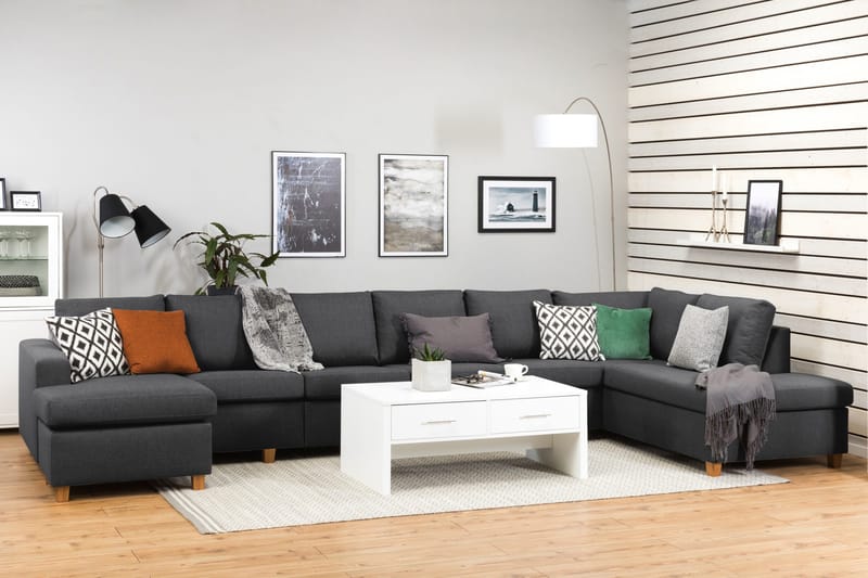Crazy 6-sits Högervänd U-formad XX-Large Soffa med Divan och Schäslong i Tyg - Mörkgrå - Products - Möbler - Soffa - U-soffa