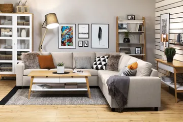 Crazy 6-sits Vändbar L-formad X-Large Hörnsoffa i Tyg - Beige - Products - Möbler - Soffa - Hörnsoffa