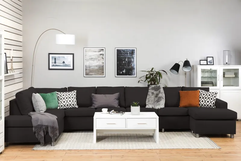 Crazy 6-sits Vänstervänd U-formad XX-Large Soffa med Divan och Schäslong i Tyg - Antracit - Products - Möbler - Soffa - U-soffa