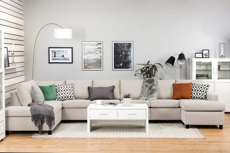 Crazy 6-sits Vänstervänd U-formad XX-Large Soffa med Divan och Schäslong i Tyg - Beige - Products - Möbler - Soffa - U-soffa