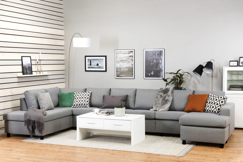 Crazy 6-sits Vänstervänd U-formad XX-Large Soffa med Divan och Schäslong i Tyg - Grå - Products - Möbler - Soffa - U-soffa