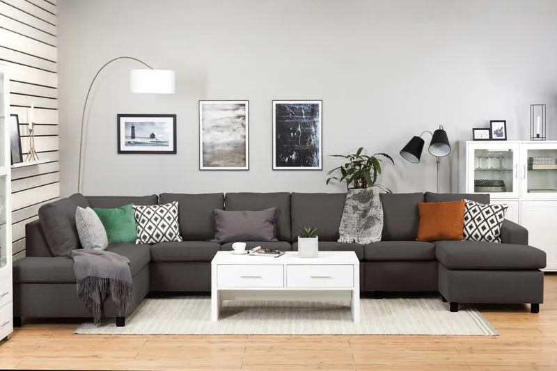 Crazy 6-sits Vänstervänd U-formad XX-Large Soffa med Divan och Schäslong i Tyg - Mörkgrå - Products - Möbler - Soffa - U-soffa