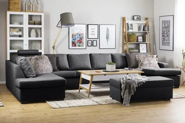Crazy 6-sits Vänstervänd U-formad XX-Large Soffa med Divan och Schäslong i Tyg - Mörkgrå - Products - Möbler - Soffa - U-soffa