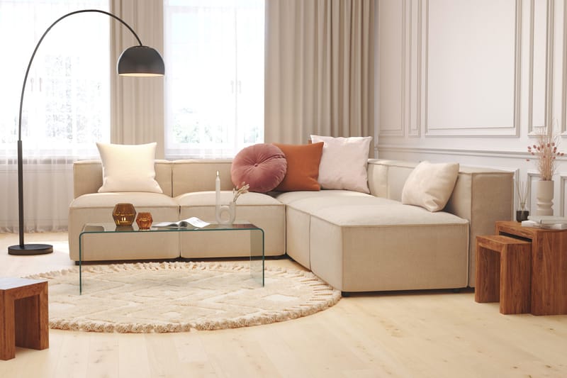 Cubo 5-sits L-formad Djup Modulhörnsoffa i Tyg - Beige - Products - Möbler - Soffa - Hörnsoffa